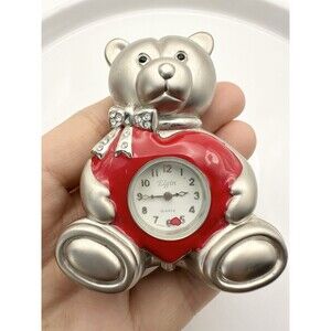 Elgin Collectable Mini Clock TEDDY BEAR & HEART Vintage